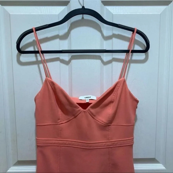 LIKELY Lillie Mini Dress Salmon Pink A-Line Ruffle Hem Size 6 Revolve - Picture 5 of 10
